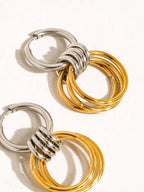 Non-Tarnish Two Tone Triple Hoop Dangle Earrings-18k Gold Plated