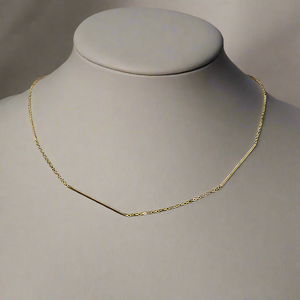 14K Non-Tarnish Classic Bar Necklace-Gold
