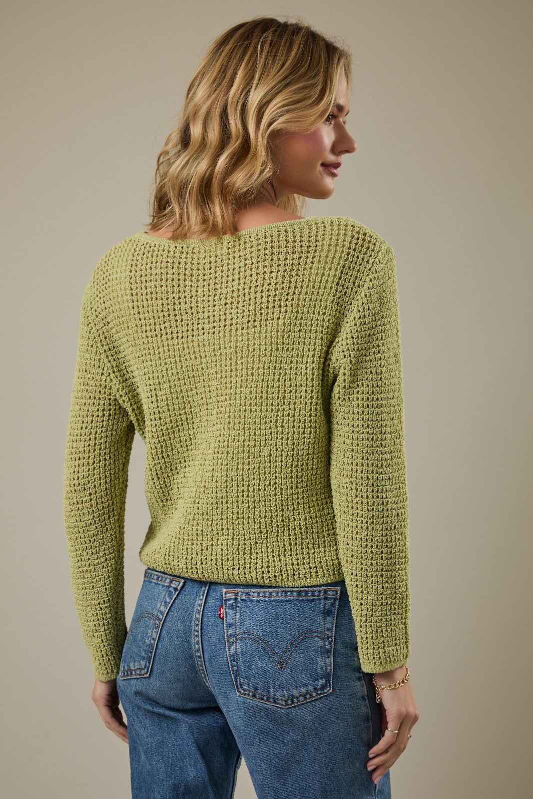 Chandler Open Weave Button Cardigan-Avocado Pointelle Knit