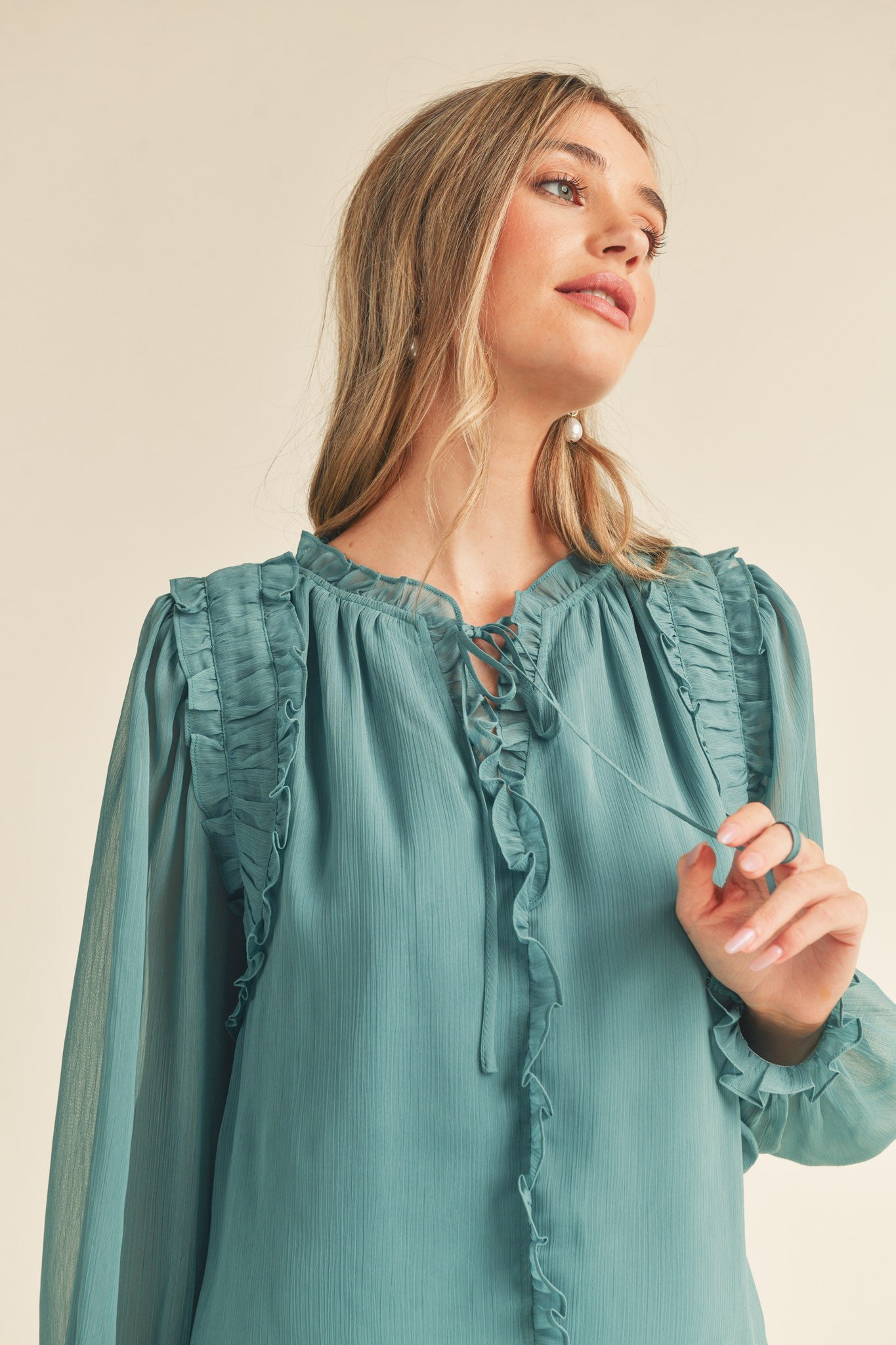 Chiffon Ruffle Smocked Detail Blouse