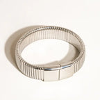 18K Non-Tarnish Stripe Bold Bangle-Silver