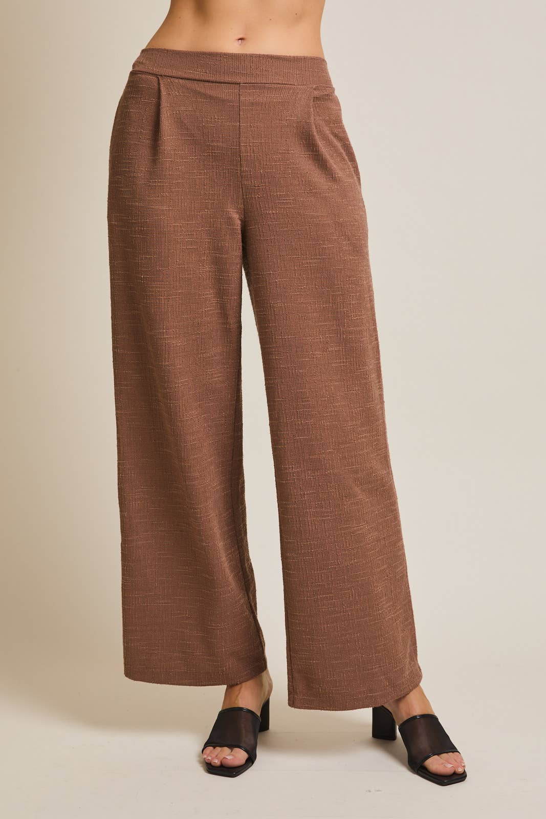 Cindy Pleated Wide Leg Pants-Brown Boucle