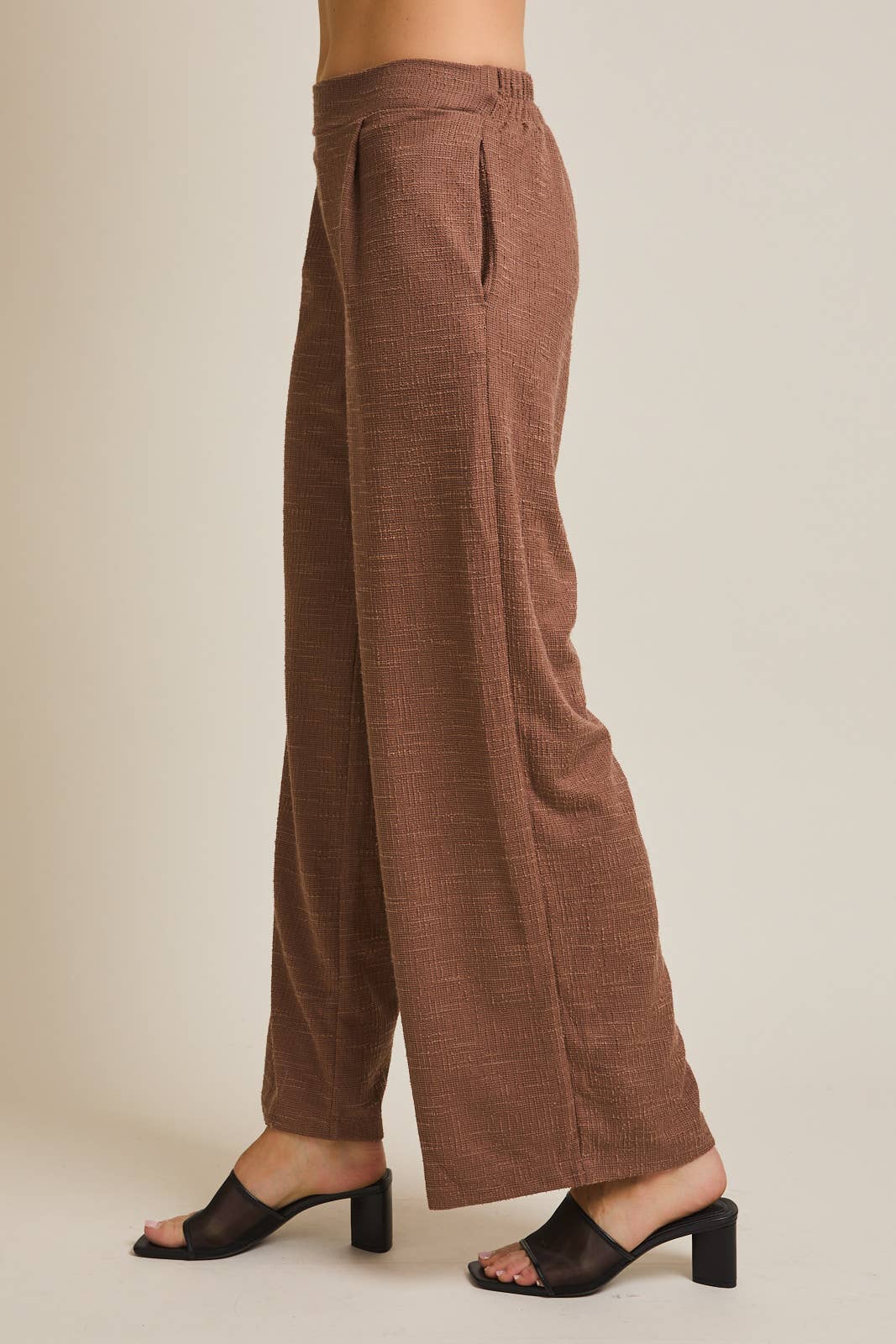 Cindy Pleated Wide Leg Pants-Brown Boucle