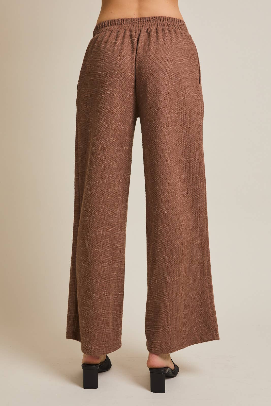 Cindy Pleated Wide Leg Pants-Brown Boucle