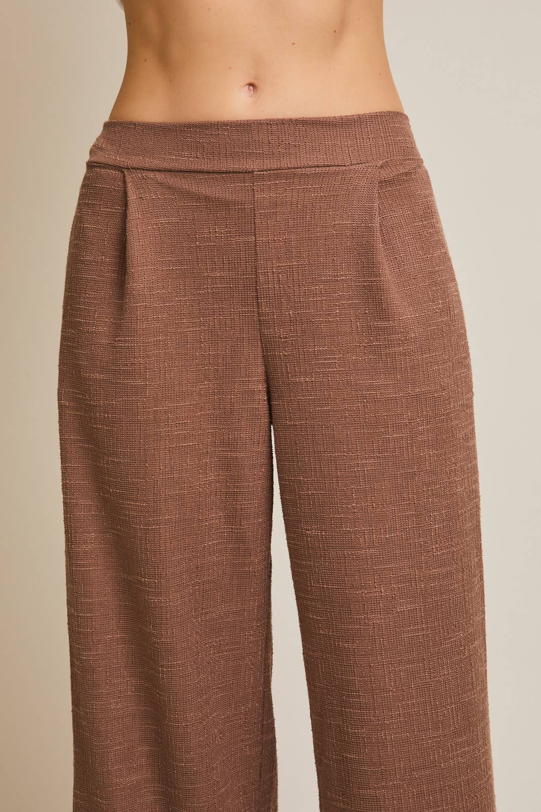 Cindy Pleated Wide Leg Pants-Brown Boucle
