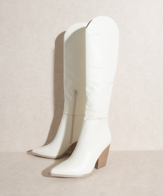 Knee High Western Boots-White