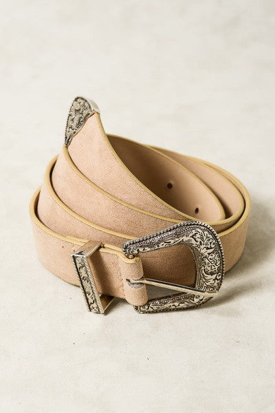 Classic Western Designed Buckle Belt-Beige