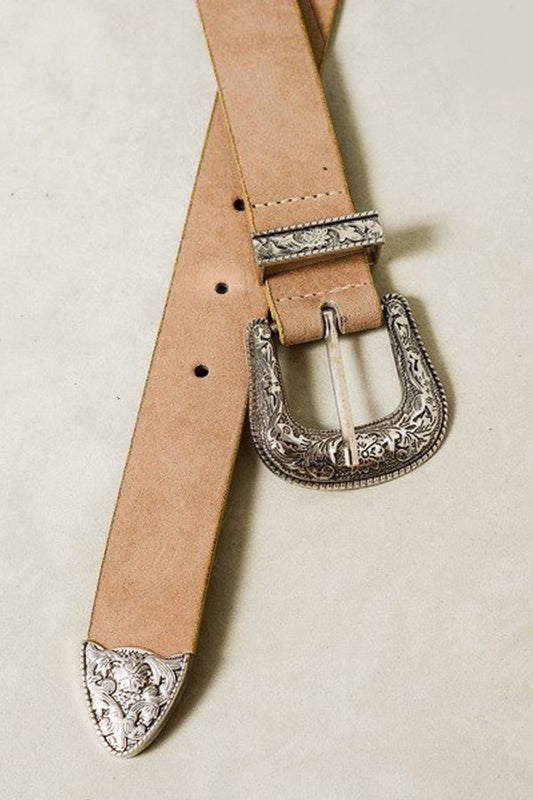 Classic Western Designed Buckle Belt-Beige