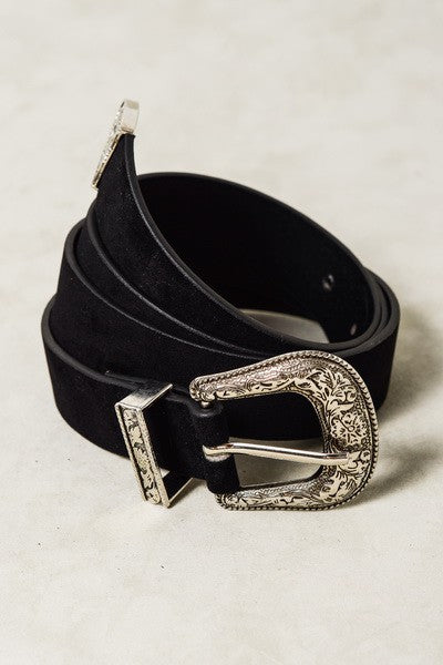 Classic Western Designed Buckle Belt-Black