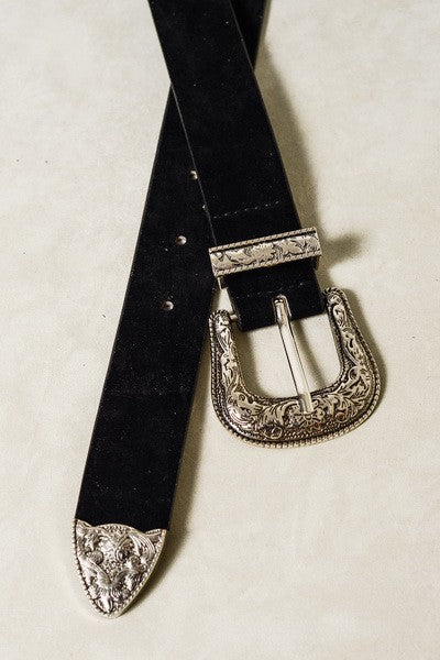 Classic Western Designed Buckle Belt-Black