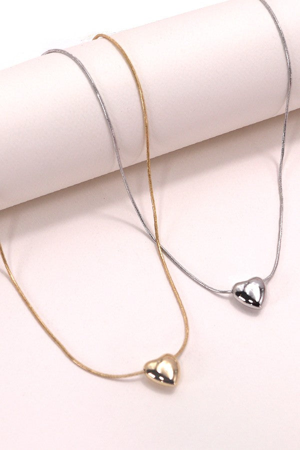 Mini Puff Heart Pendant Necklace-Gold