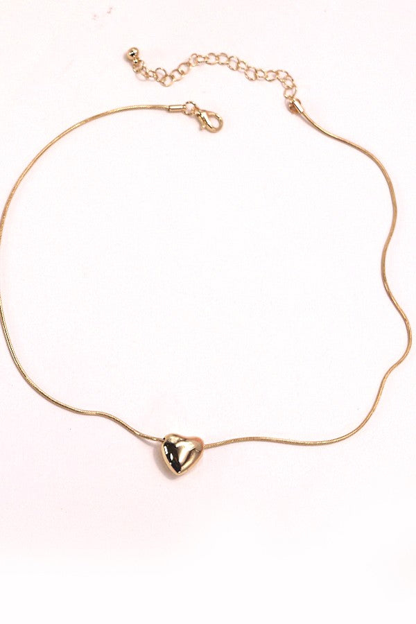 Mini Puff Heart Pendant Necklace-Gold