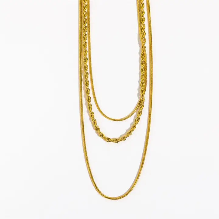 18k Non-Tarnish Three Layer Necklace-Gold