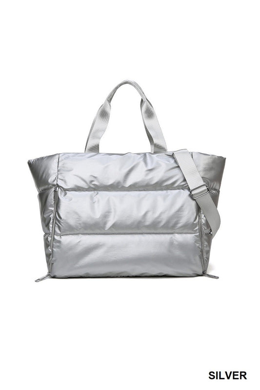 Connar Puffy Quilted Tote Bag-Silver