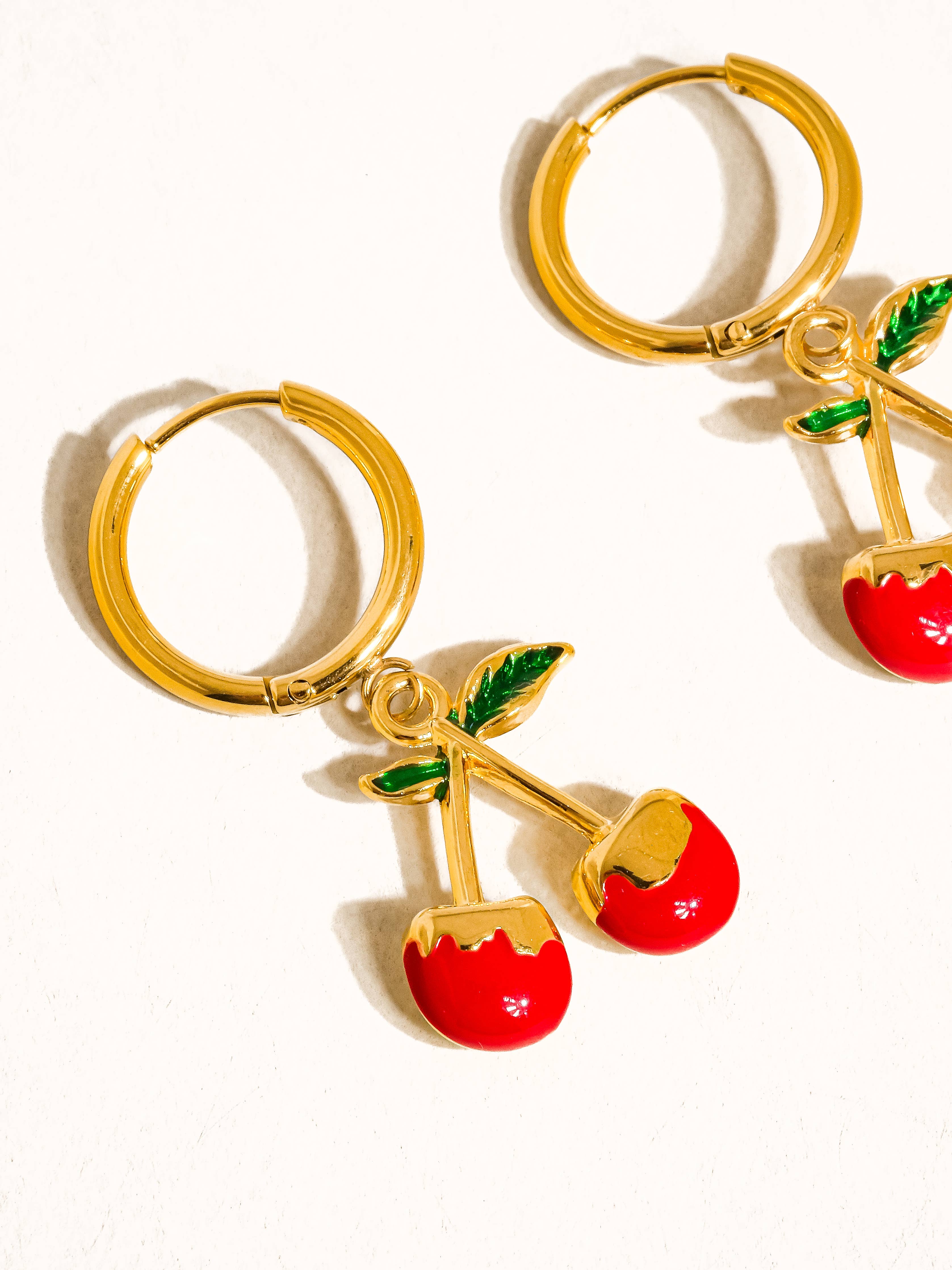 Non-Tarnish Vintage Red Cherry Earrings-18k Gold Plated