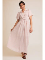 Front Tie Detail Striped Maxi Dress-White Pink