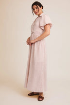 Front Tie Detail Striped Maxi Dress-White Pink