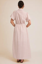 Front Tie Detail Striped Maxi Dress-White Pink
