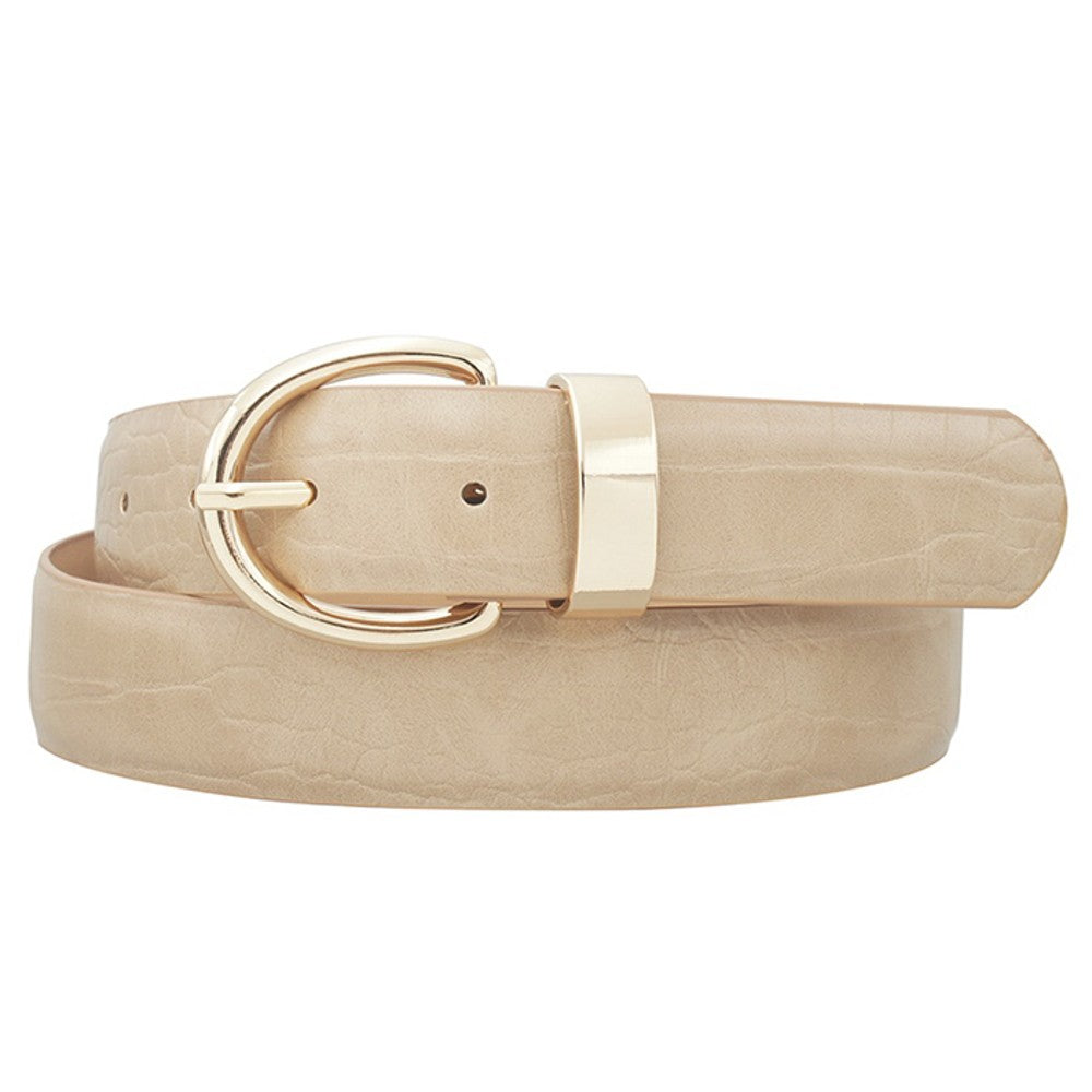 Croc Buckle Belt-Beige