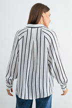 Crystal Long Sleeve Striped Button Down Shirt-White Black