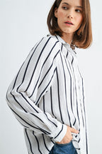 Crystal Long Sleeve Striped Button Down Shirt-White Black
