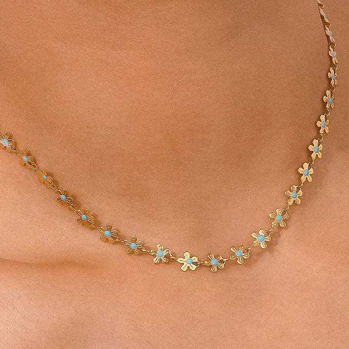 18K Non-Tarnish Daisy Choker-Blue