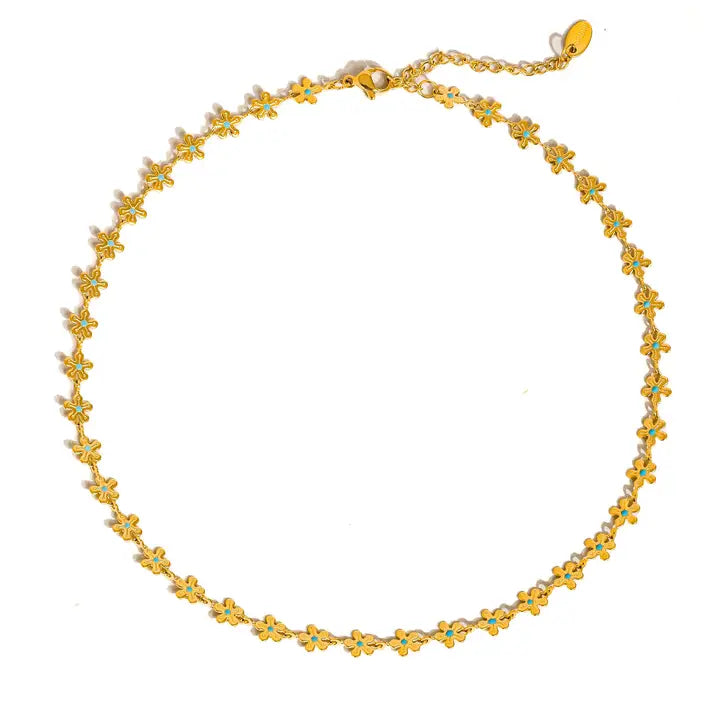 18K Non-Tarnish Daisy Choker-Blue