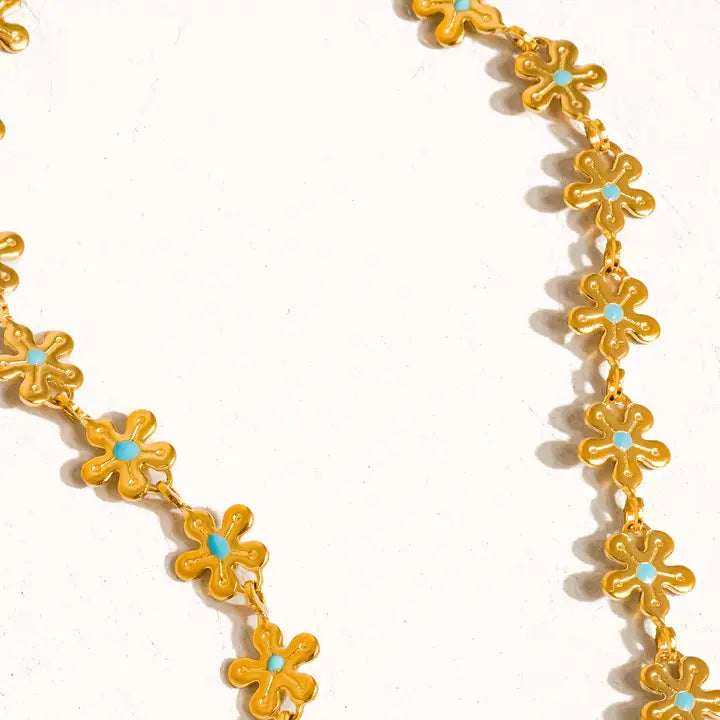 18K Non-Tarnish Daisy Choker-Blue