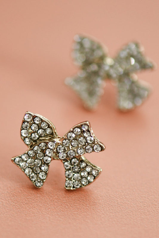 Pave Rhinestone Bow Stud Earrings