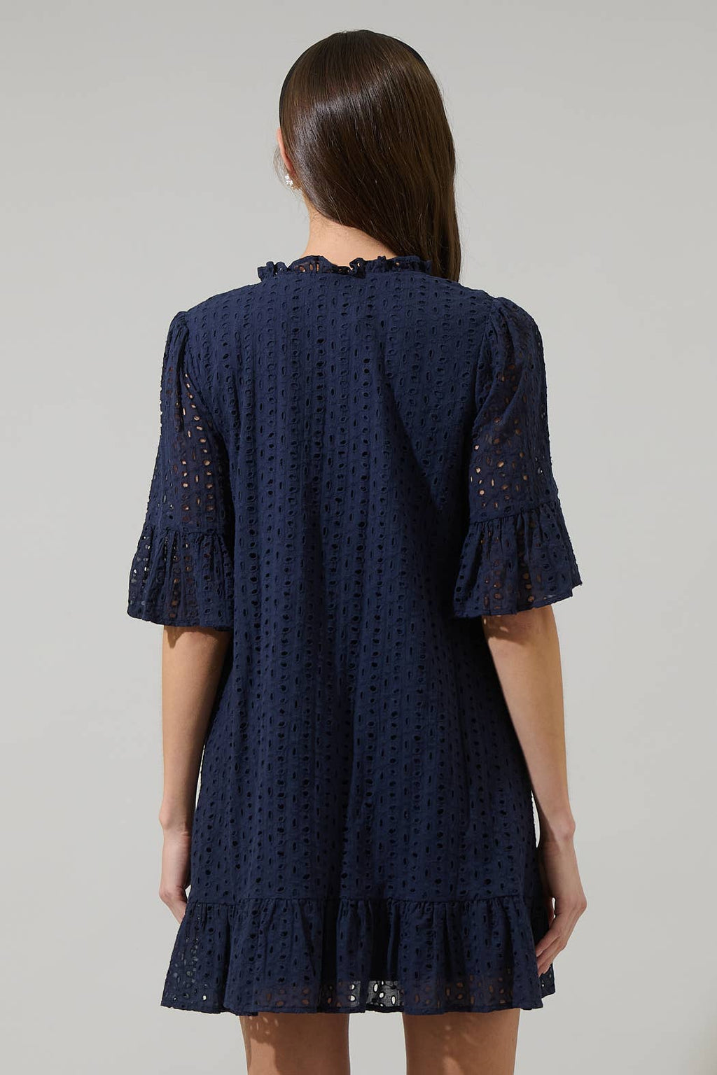 Derry Eyelet Short Sleeve Shift Dress-Navy