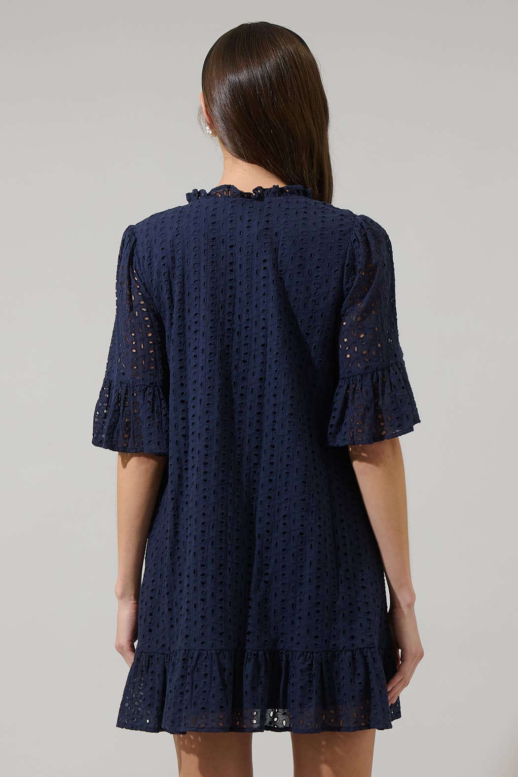 Derry Eyelet Short Sleeve Shift Dress-Navy