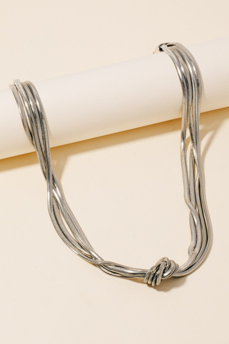 Diane Layered Knotted Rope Chain Necklace-Rhodium