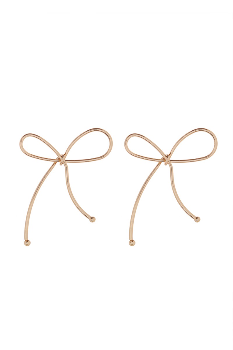 Bow Ribbon Thin Design Post Earrings-Gold