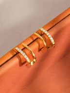 18K Non-Tarnish CZ Double Hoop Stud-Gold