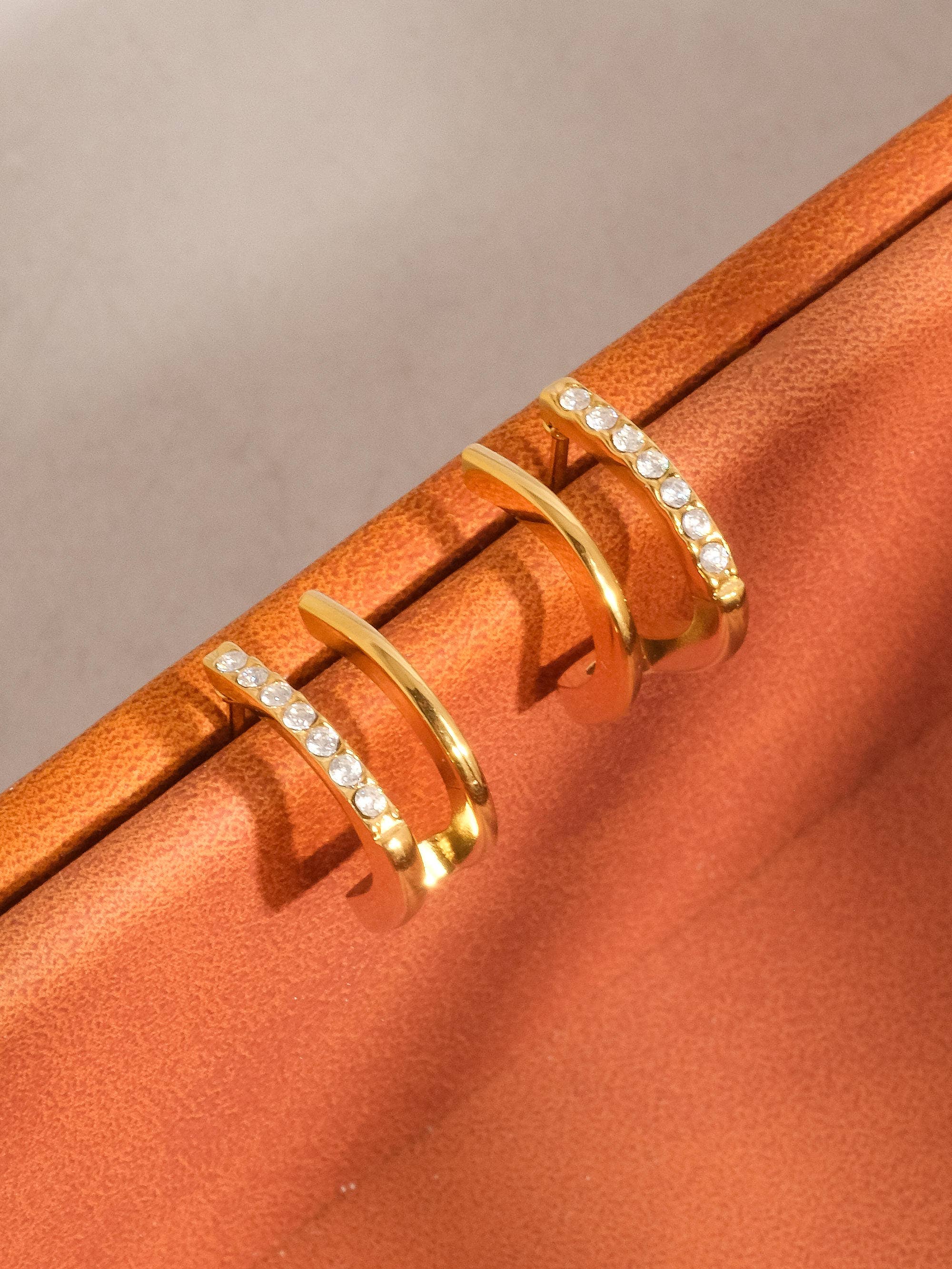 18K Non-Tarnish CZ Double Hoop Stud-Gold