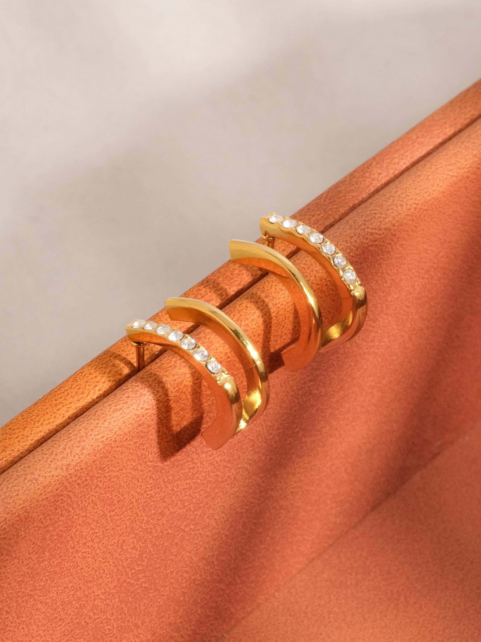 18K Non-Tarnish CZ Double Hoop Stud-Gold