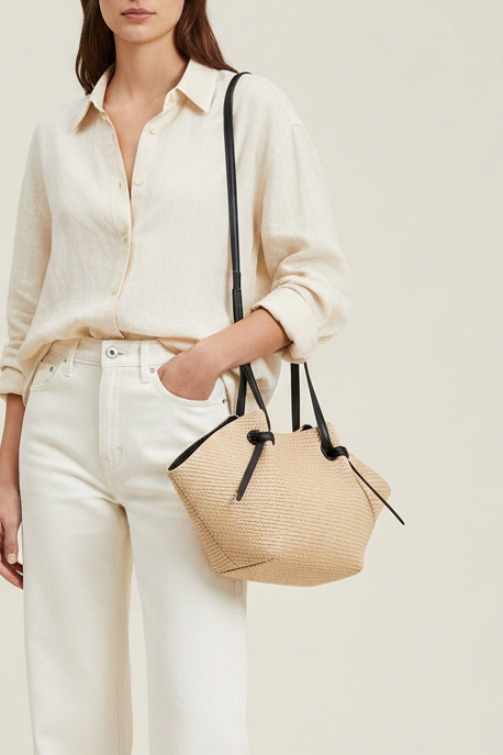Dylan Structured Shoulder Strap Handbag-Natural Woven