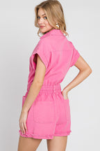 Mineral Washed Denim Romper-Vintage Fuchsia