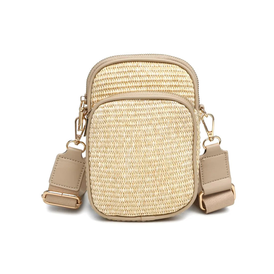 Elana Straw Woven Cell Phone Crossbody-Natural