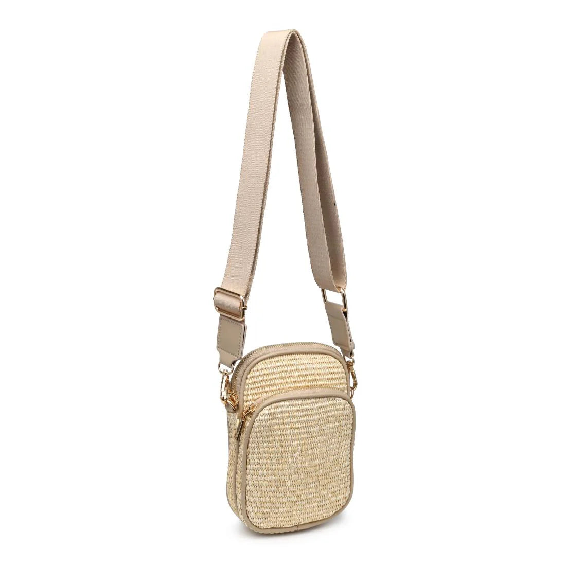 Elana Straw Woven Cell Phone Crossbody-Natural