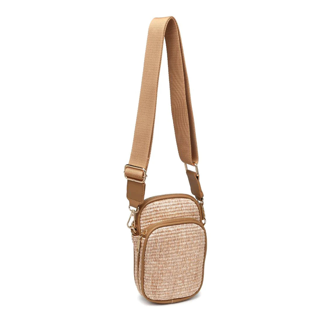 Straw Woven Cell Phone Crossbody-Tan