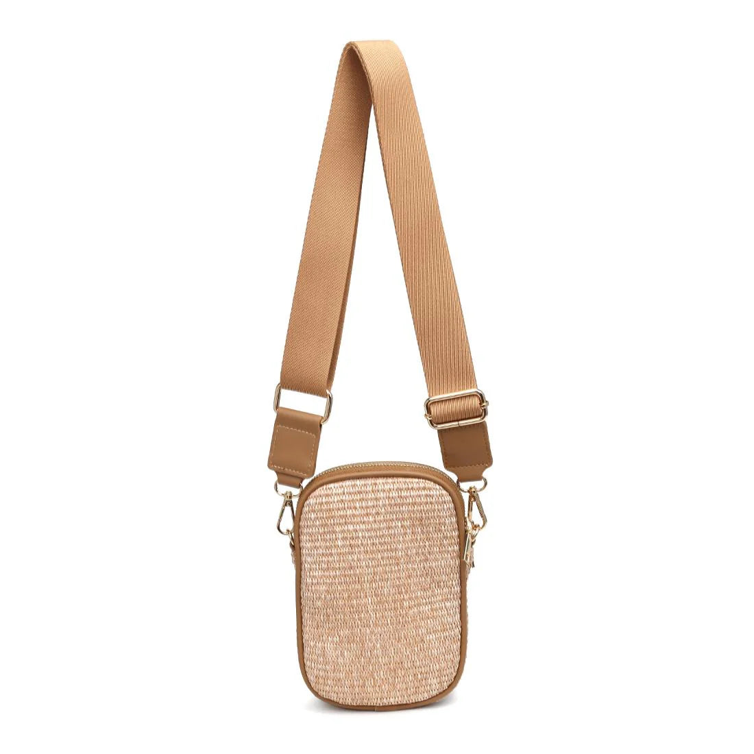 Straw Woven Cell Phone Crossbody-Tan