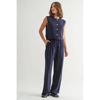 Striped Sleeveless Button Down Vest-Navy White