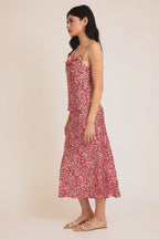 Floral Satin Sleeveless Top and Midi Skirt-Pink