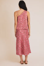 Floral Satin Sleeveless Top and Midi Skirt-Pink