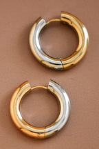 18k Non-Tarnish Chunky Closed Hoop Earrings-Gold Silver