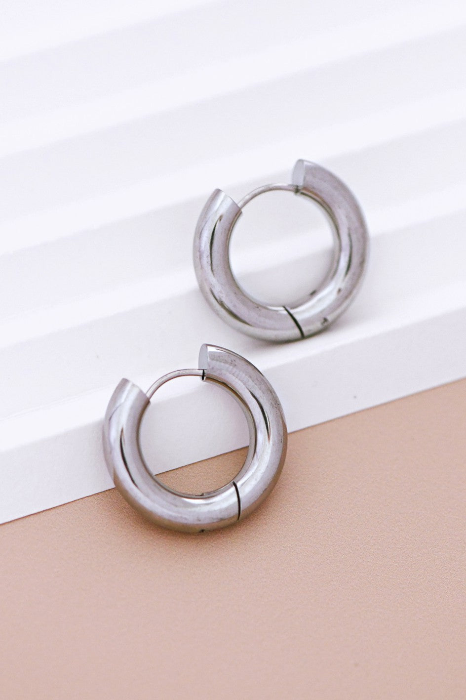 Chunky Closed Hoop Earrings-Silver