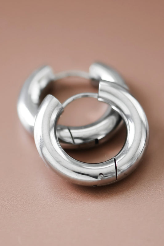 Chunky Closed Hoop Earrings-Silver