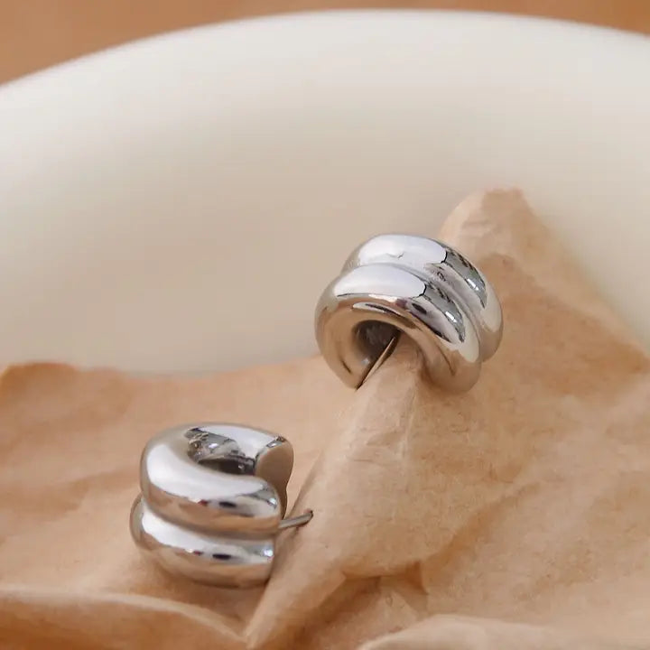 18K Non-Tarnish Double C-Hoop Earring-Silver