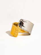 Two-toned gold and silver ring on a white background